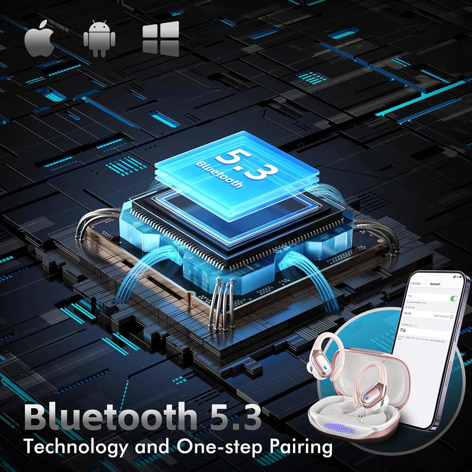 AUDÍFONOS INALÁMBRICOS HAOYUYAN T16 BLUETOOTH 5.3 CHAMPAÑA - 3