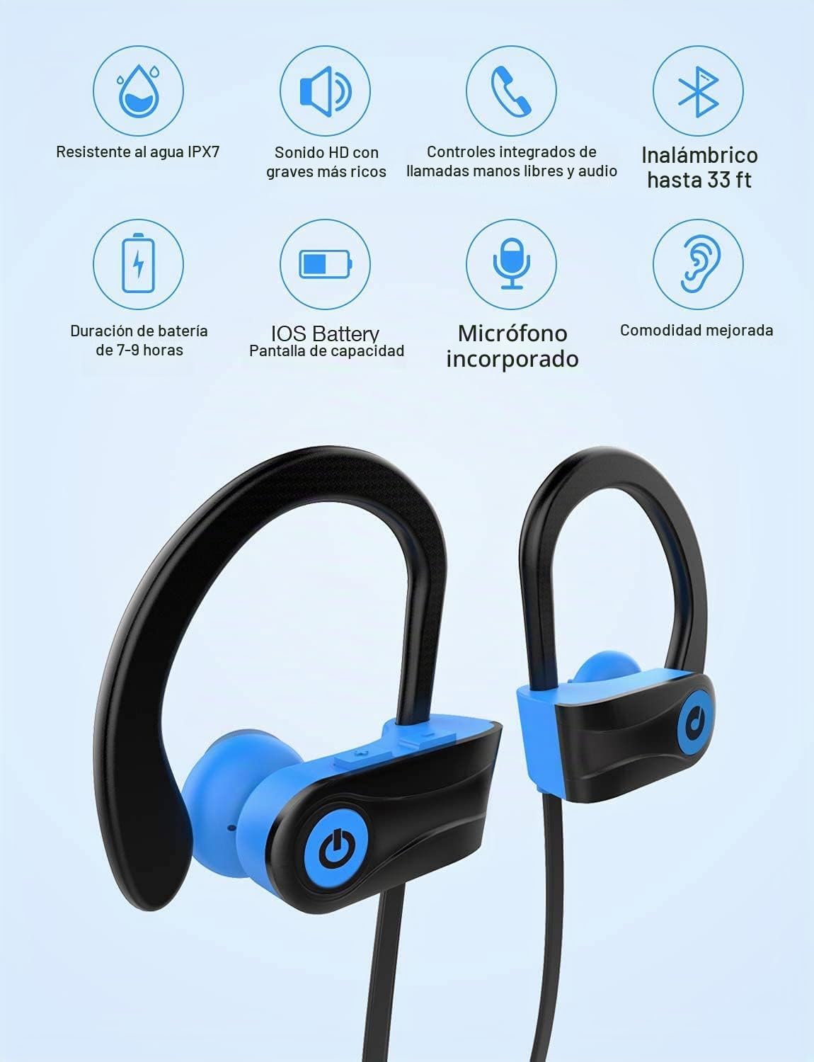 AUDÍFONOS BLUETOOTH OTIUM WIRELESS SPORTS IN-EAR IPX7 CON MICRÓFONO Y ESTÉREO HD - 2