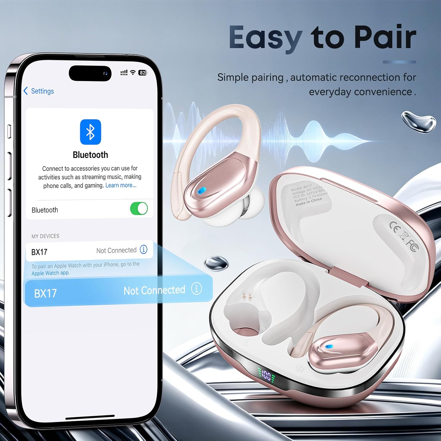 AUDÍFONOS INALÁMBRICOS HAOYUYAN BX17 BLUETOOTH SPORT ORO ROSADO - 4