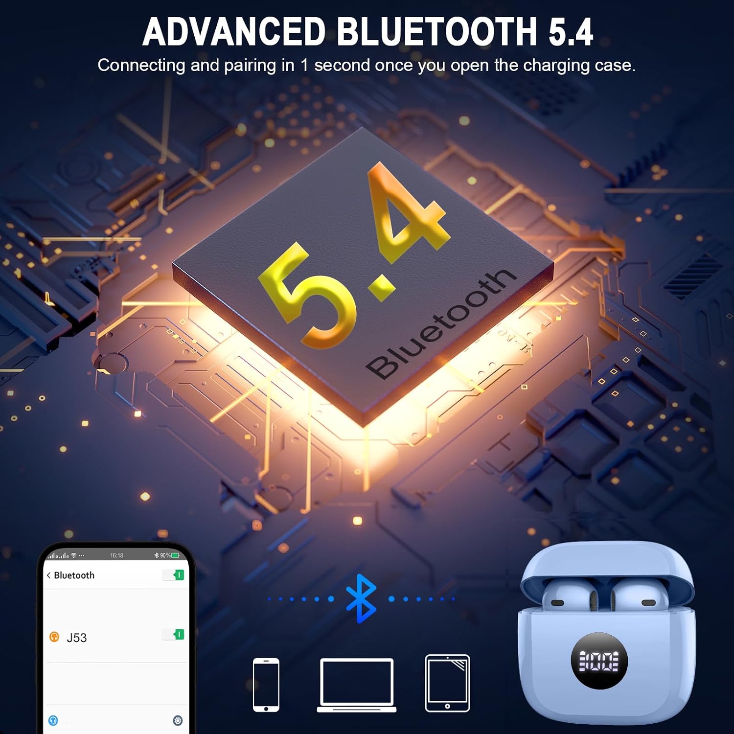 AUDÍFONOS TRUE WIRELESS JXREV J53 BLUETOOTH 5.4 CON LED Y BASS 6D - 3