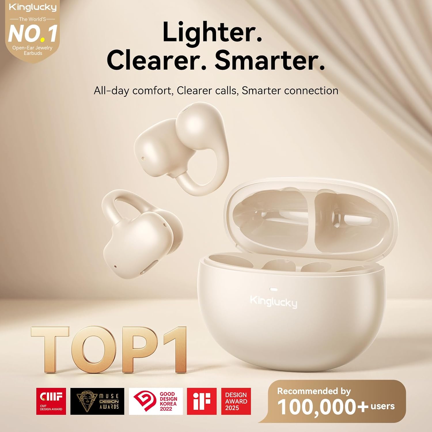 AUDÍFONOS KINGLUCKY CLIP-ON BLUETOOTH 6.0 BLANCO 40H - 2
