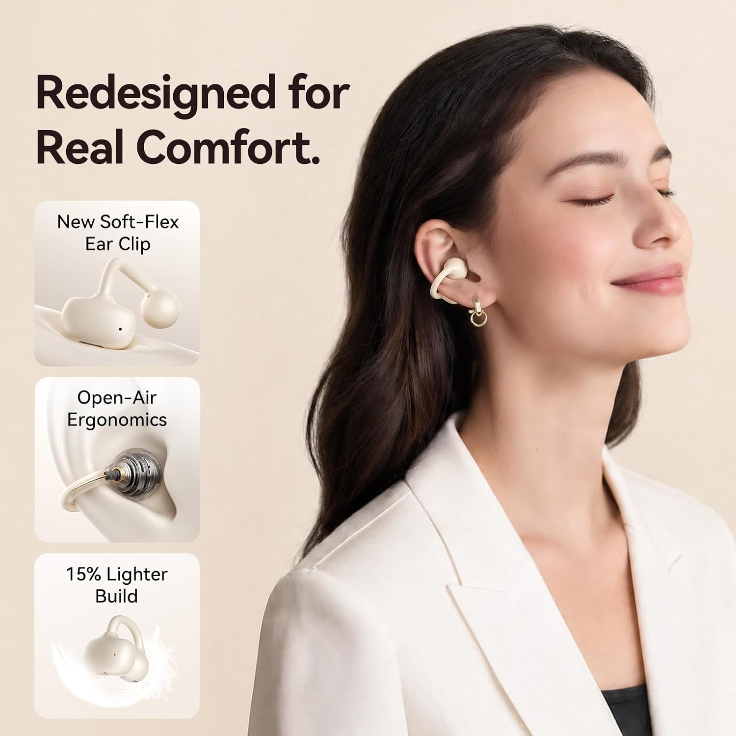 AUDÍFONOS KINGLUCKY CLIP-ON BLUETOOTH 6.0 BLANCO 40H - 3