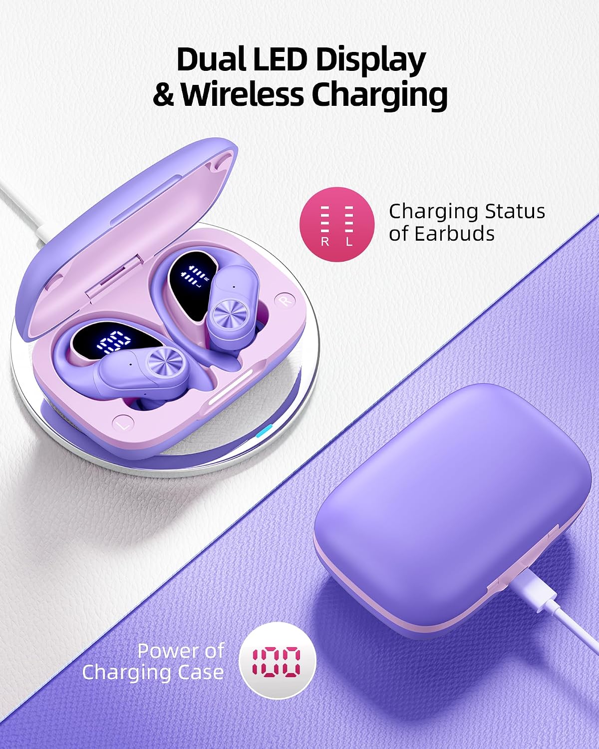 AUDÍFONOS BLUETOOTH POCBUDS TRUE WIRELESS MORADO 80HRS BATERÍA IPX7 - 3