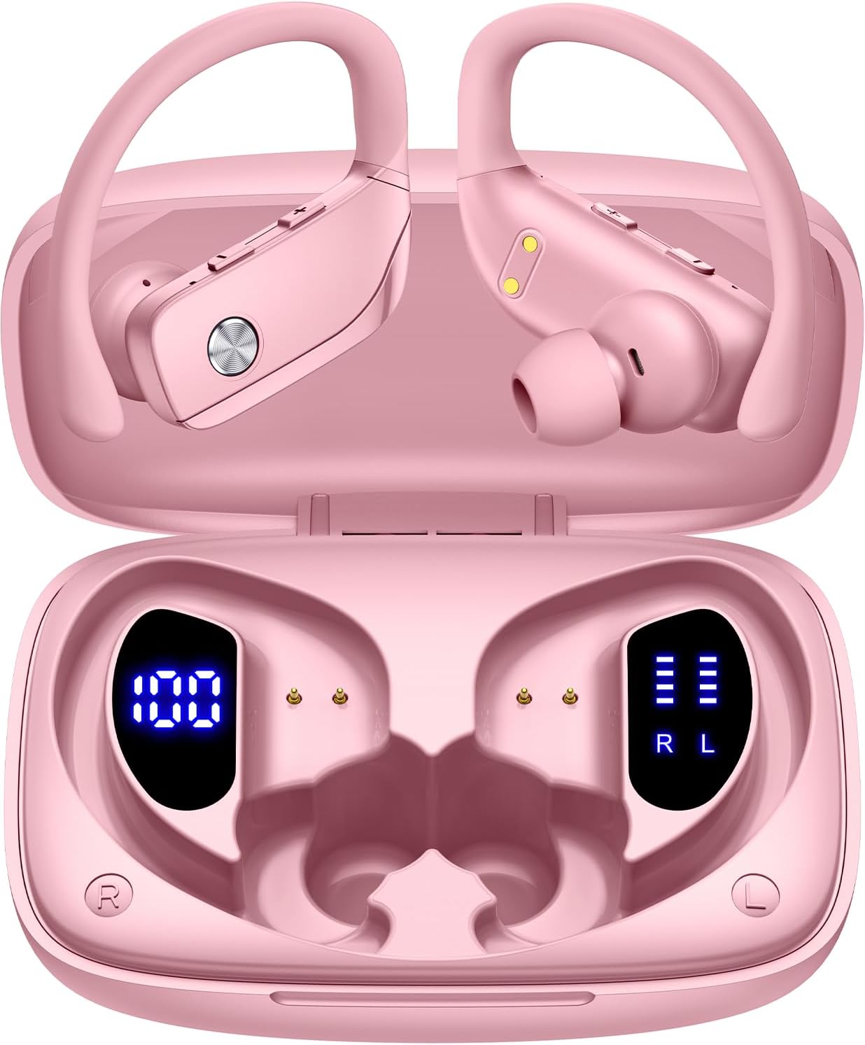 AUDÍFONOS INALÁMBRICOS BMANL T16 BLUETOOTH CON GANCHO Y 80 HORAS DE REPRODUCCIÓN ROSA - 1