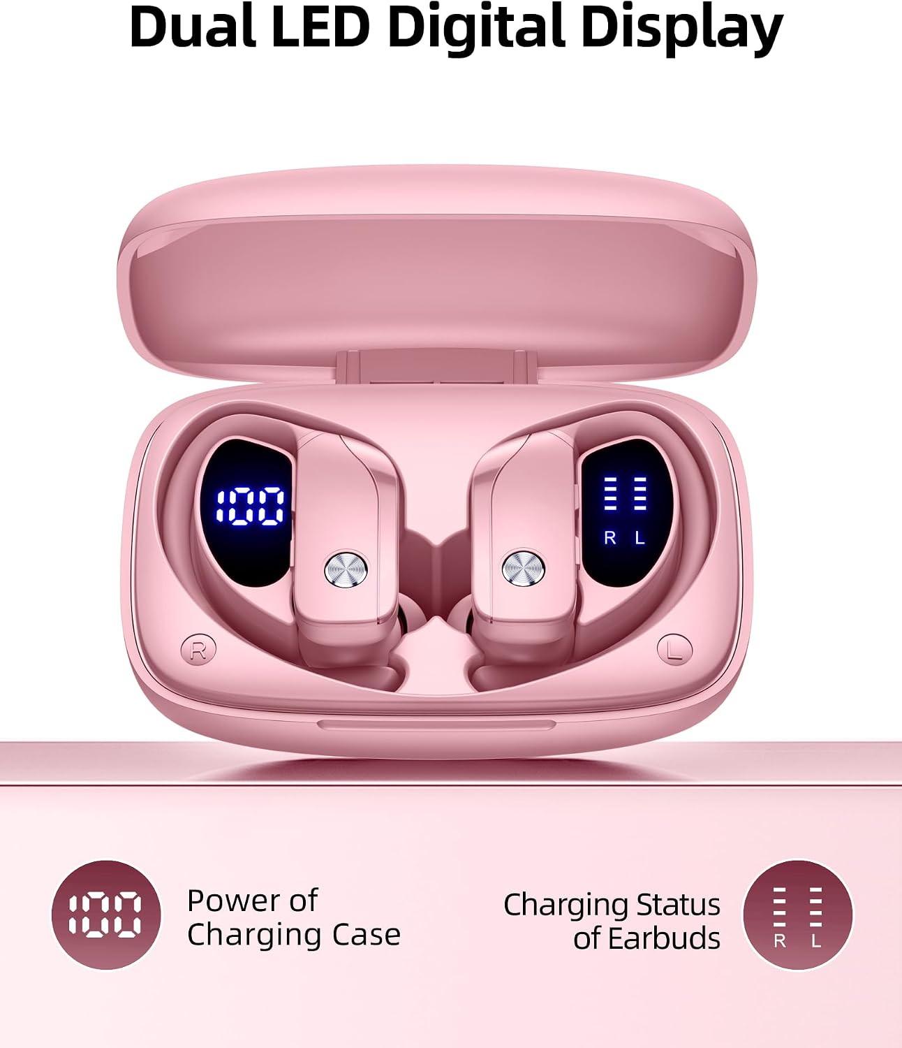 AUDÍFONOS INALÁMBRICOS BMANL T16 BLUETOOTH CON GANCHO Y 80 HORAS DE REPRODUCCIÓN ROSA - 3