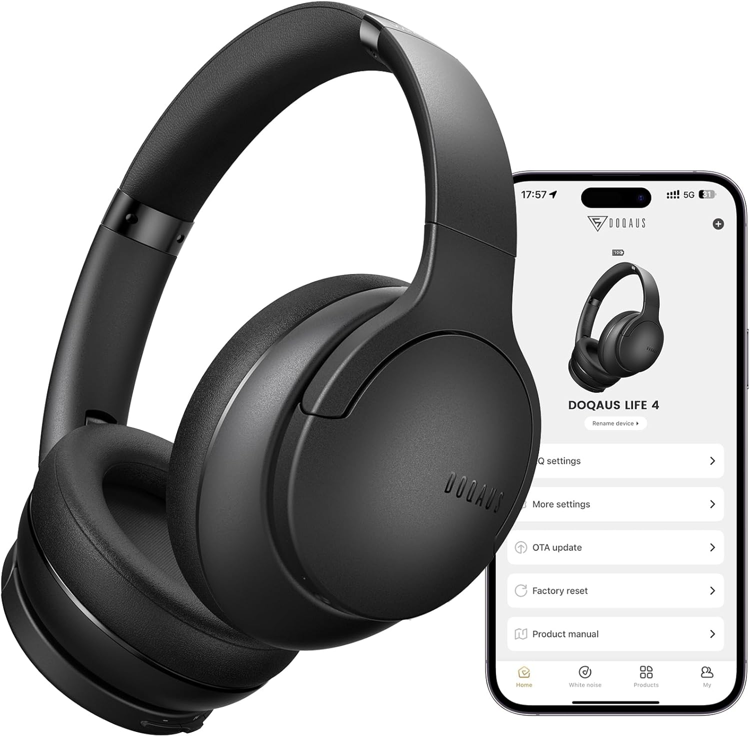 AUDÍFONOS BLUETOOTH DOQAUS OVER EAR INALÁMBRICOS CON 90 HORAS DE REPRODUCCIÓN Y CONTROL POR APP - 1