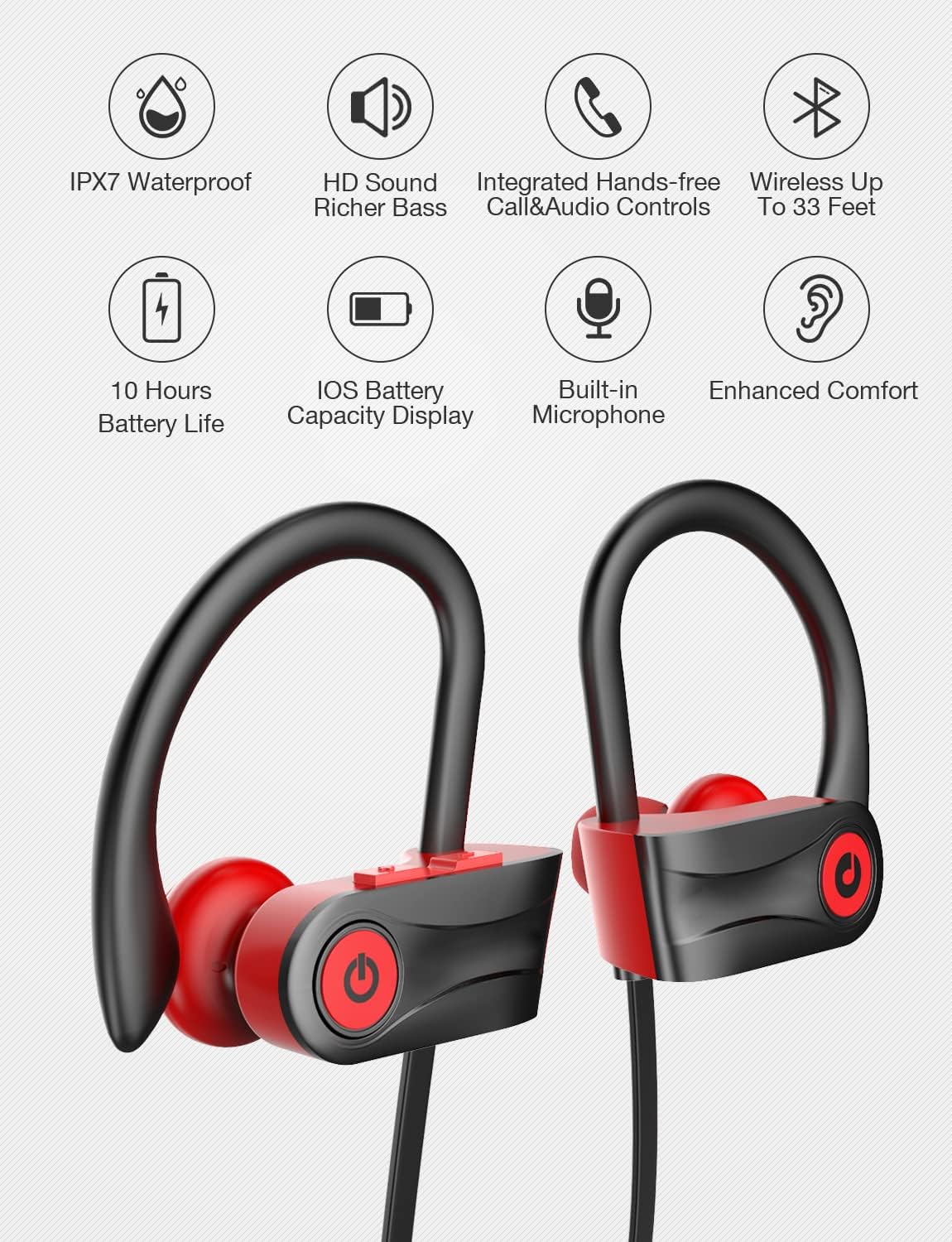 AUDÍFONOS IN-EAR OTIUM U18 BLUETOOTH 5.3 SPORT CON MICRÓFONO Y GANCHO PARA OREJA - 2