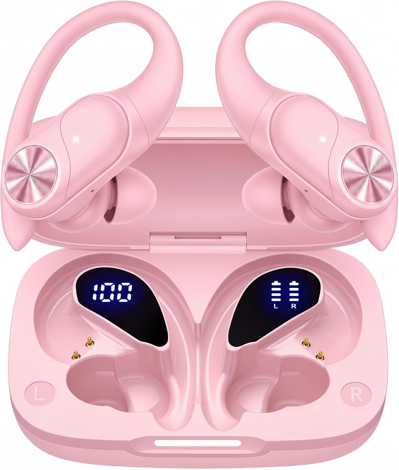 AUDÍFONOS BLUETOOTH POCBUDS TRUE WIRELESS ROSA CON 80 HORAS DE BATERÍA Y RESISTENCIA IPX7 - 1
