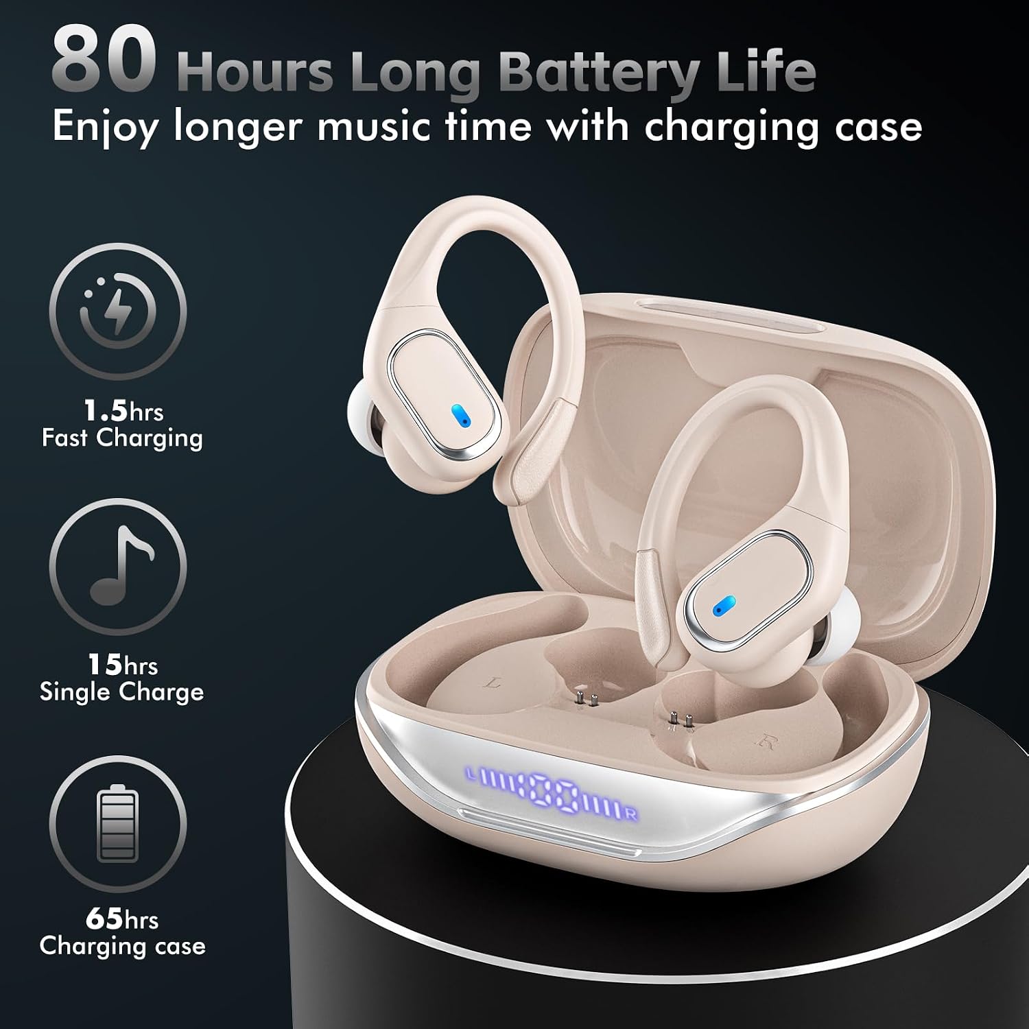 AUDÍFONOS INALÁMBRICOS HAOYUYAN T16 BLUETOOTH SPORT 80 HORAS BLANCO AVENA - 2