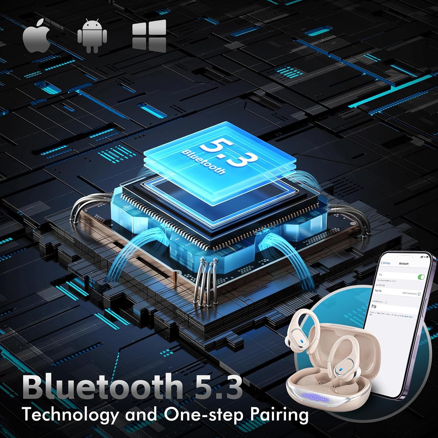 AUDÍFONOS INALÁMBRICOS HAOYUYAN T16 BLUETOOTH SPORT 80 HORAS BLANCO AVENA - 3