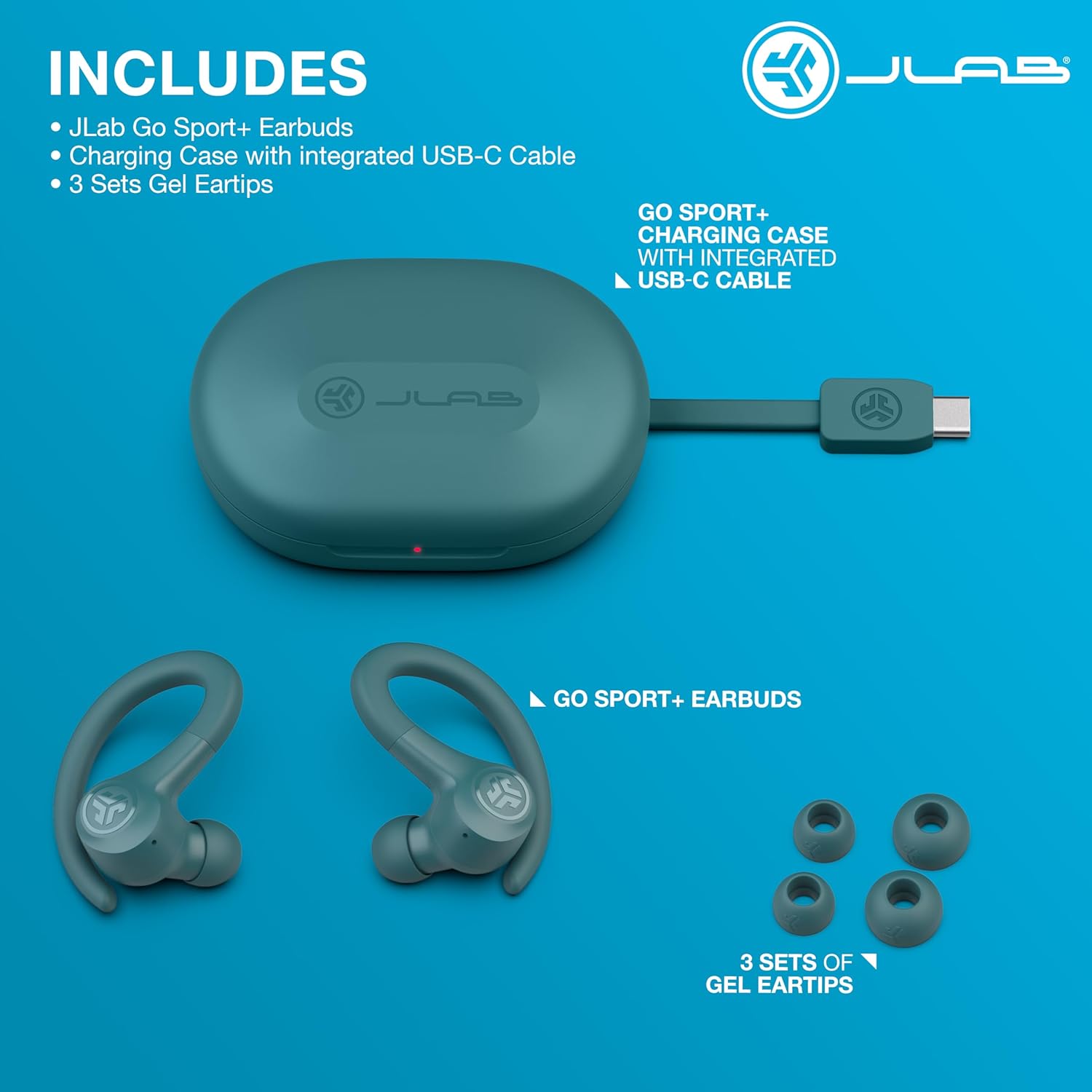 AUDÍFONOS TRUE WIRELESS JLAB GO SPORT+ BLUETOOTH VERDE AZULADO - 4