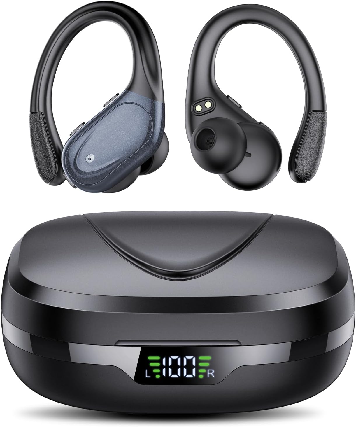 AUDÍFONOS INALÁMBRICOS CASCHO BX17 BLUETOOTH 5.3 NEGROS CON GANCHO Y RESISTENCIA IPX7 - 1