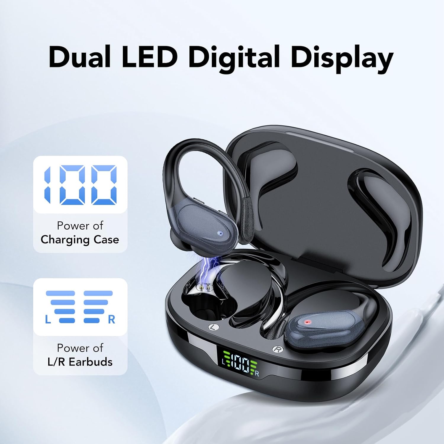 AUDÍFONOS INALÁMBRICOS CASCHO BX17 BLUETOOTH 5.3 NEGROS CON GANCHO Y RESISTENCIA IPX7 - 2