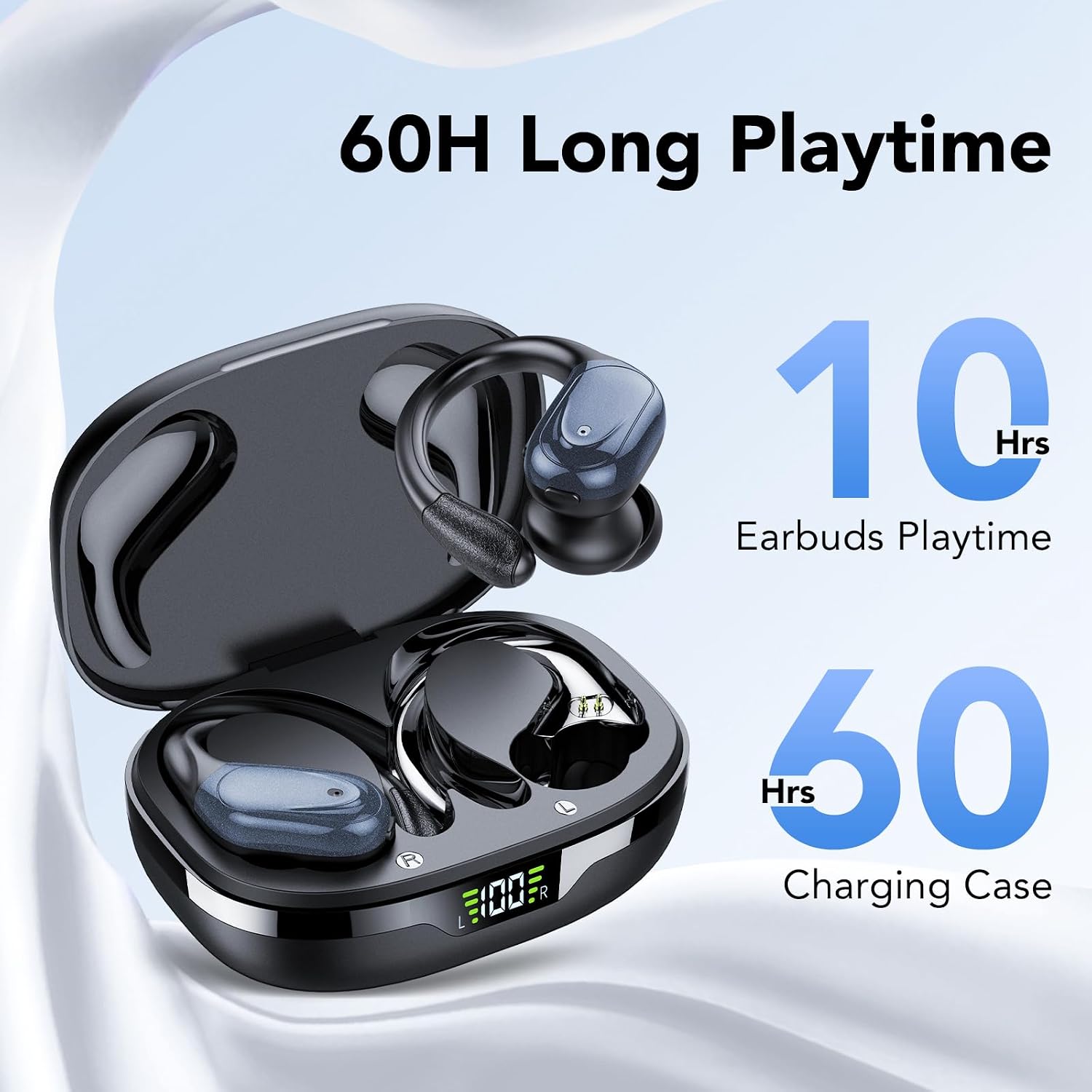 AUDÍFONOS INALÁMBRICOS CASCHO BX17 BLUETOOTH 5.3 NEGROS CON GANCHO Y RESISTENCIA IPX7 - 3
