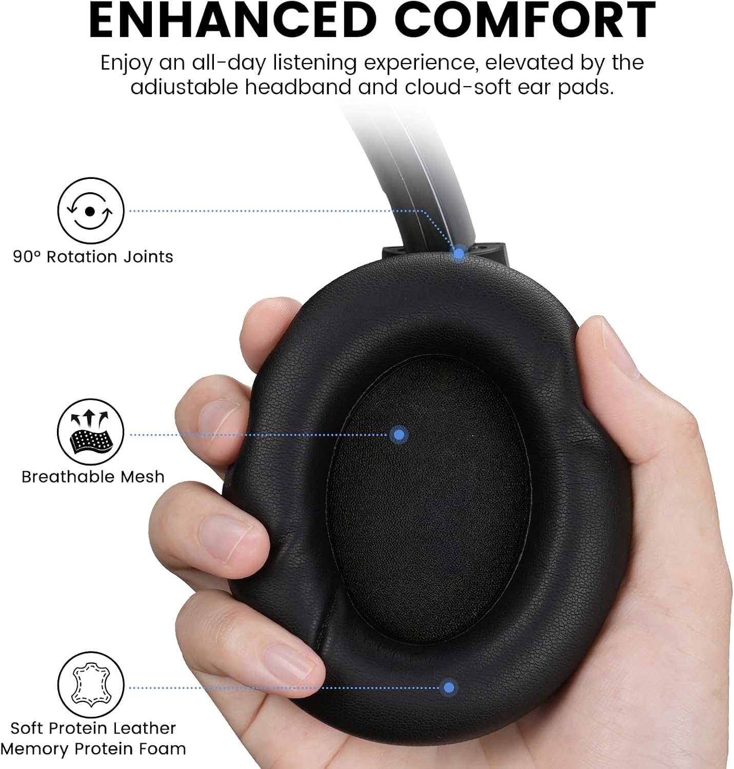 AUDÍFONOS 1MII Y8+ OVER EAR BLUETOOTH 6.0 CON CANCELACIÓN ACTIVA DE RUIDO Y 100 HORAS DE REPRODUCCIÓN NEGRO - 3