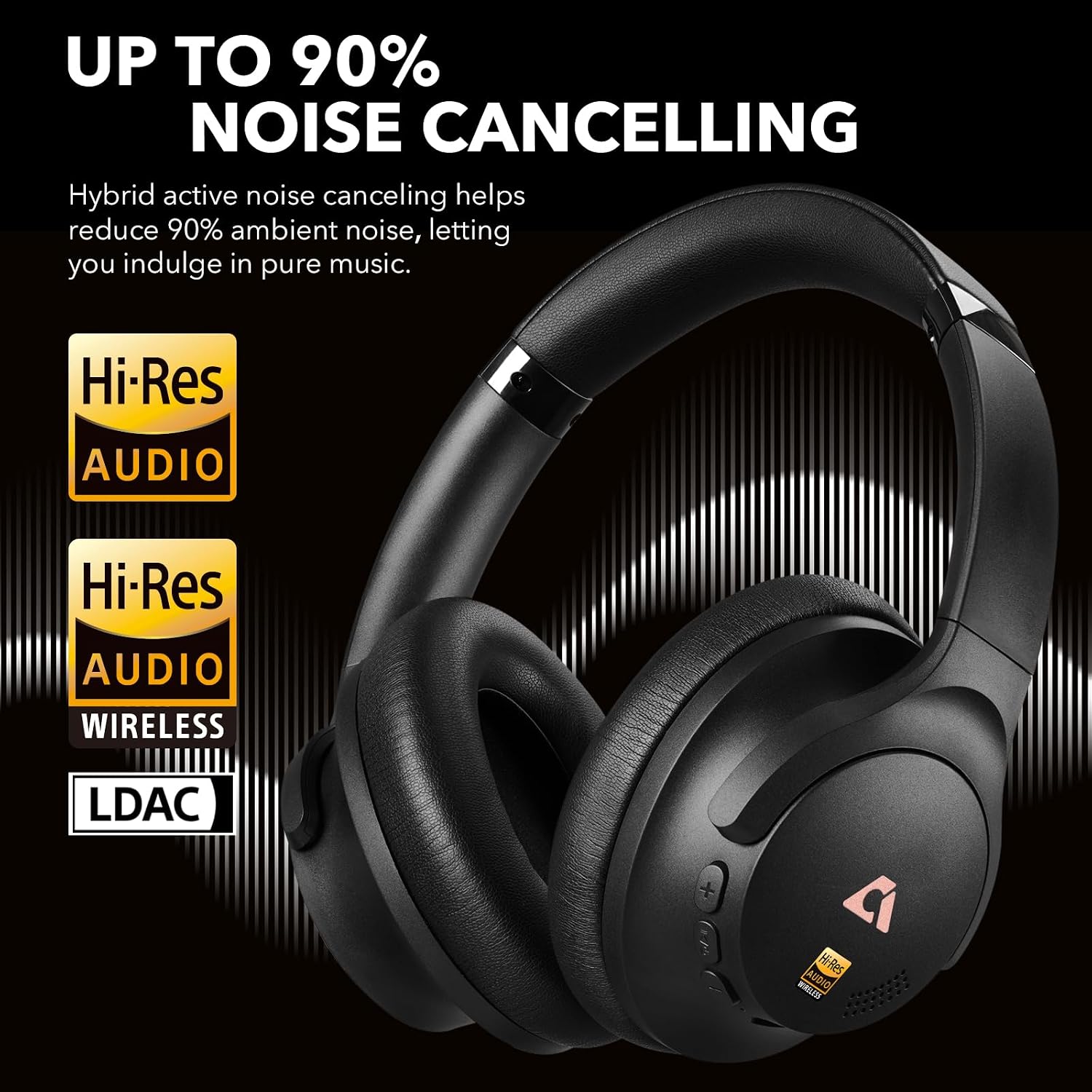 AUDÍFONOS 1MII Y8+ OVER EAR BLUETOOTH 6.0 CON CANCELACIÓN ACTIVA DE RUIDO Y 100 HORAS DE REPRODUCCIÓN NEGRO - 4