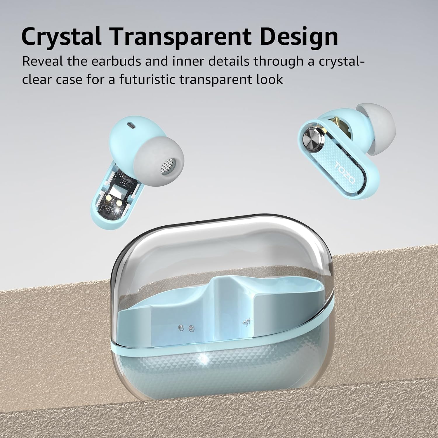 AUDÍFONOS TRUE WIRELESS TOZO CRYSTAL PODS CON CANCELACIÓN ACTIVA DE RUIDO AZUL - 2