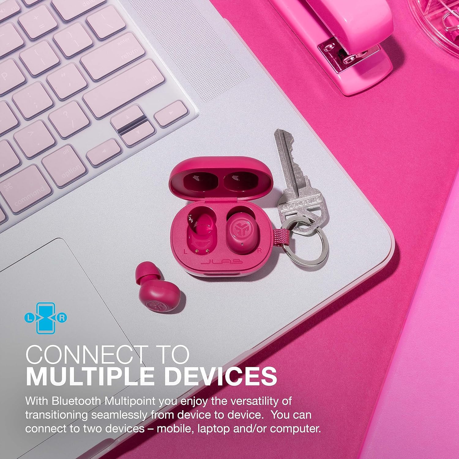 AUDÍFONOS TRUE WIRELESS JLAB JBUDS MINI BLUETOOTH MULTIPOINT ROSA FUCSIA - 3