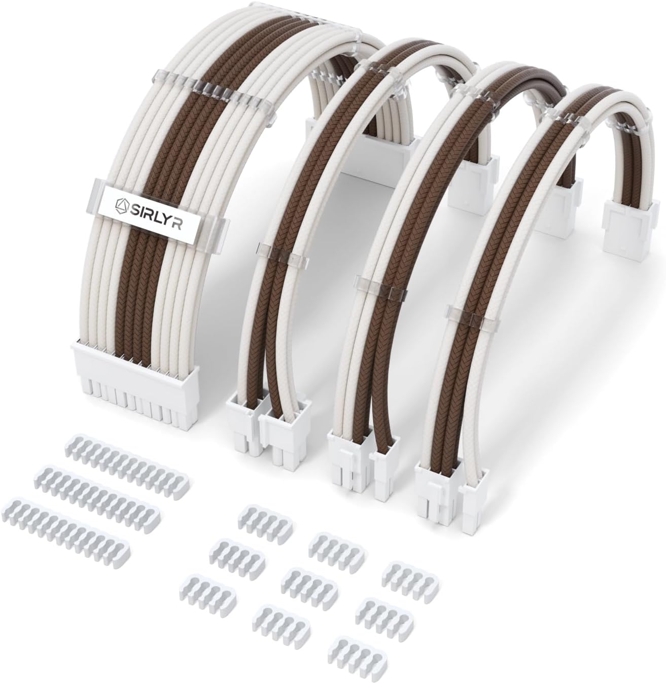 EXTENSIÓN DE CABLE PARA FUENTE DE PODER SIRLYR 4 KITS 24 PINES Y 8 PINES PCIE BEIGE MARRÓN - 1