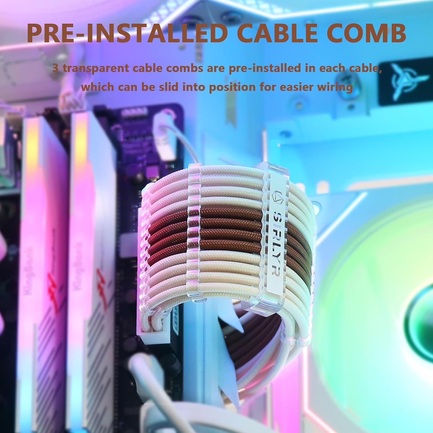 EXTENSIÓN DE CABLE PARA FUENTE DE PODER SIRLYR 4 KITS 24 PINES Y 8 PINES PCIE BEIGE MARRÓN - 3