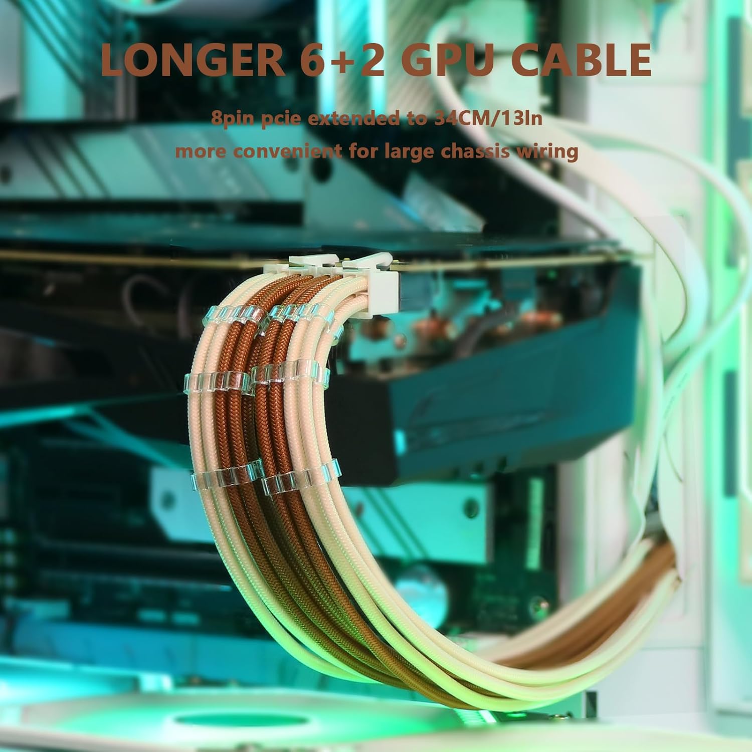 EXTENSIÓN DE CABLE PARA FUENTE DE PODER SIRLYR 4 KITS 24 PINES Y 8 PINES PCIE BEIGE MARRÓN - 5