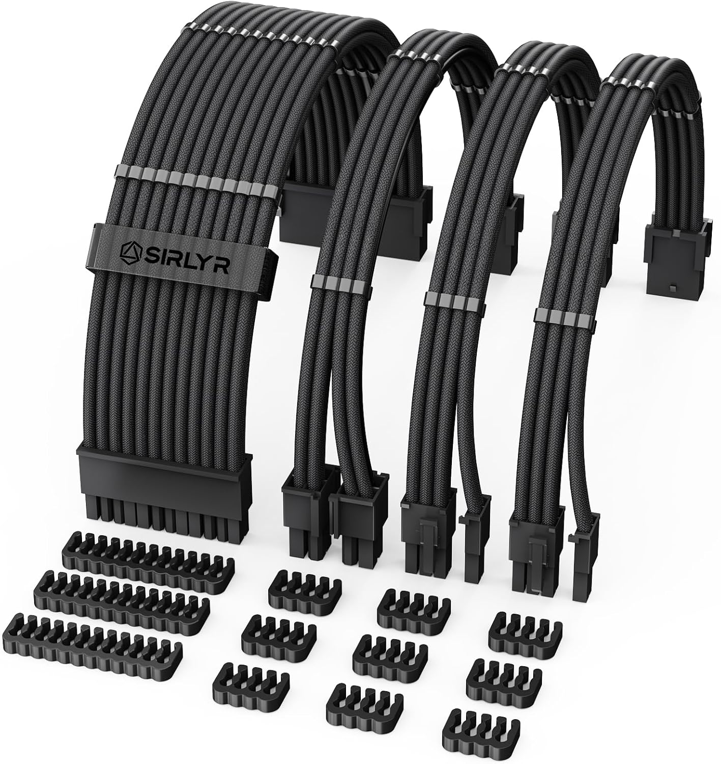 SET DE CABLES DE EXTENSIÓN PARA FUENTE DE PODER SIRLYR BLACK CON PEINES PREINSTALADOS - 1