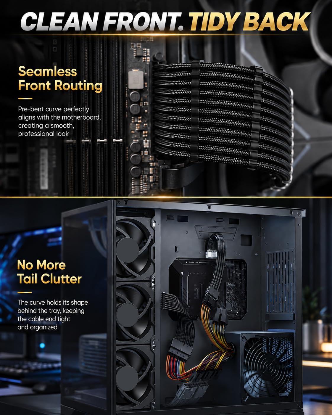 SET DE CABLES DE EXTENSIÓN PARA FUENTE DE PODER SIRLYR BLACK CON PEINES PREINSTALADOS - 3