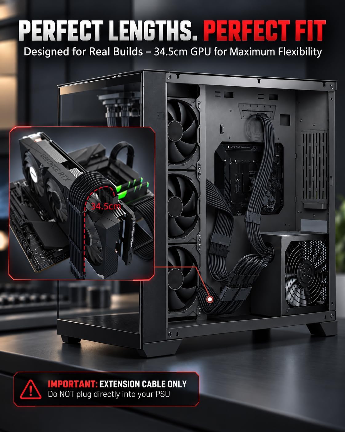 SET DE CABLES DE EXTENSIÓN PARA FUENTE DE PODER SIRLYR BLACK CON PEINES PREINSTALADOS - 5