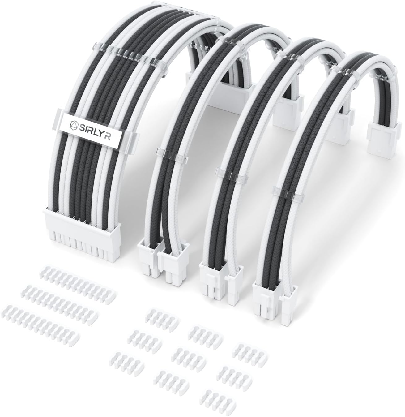 EXTENSIONES DE CABLES PARA FUENTE DE PODER SIRLYR 1X24PIN ATX 1X8 (4+4) PIN EPS 2X8 (6+2) GPU GRIS BLANCO 4 PIEZAS - 1