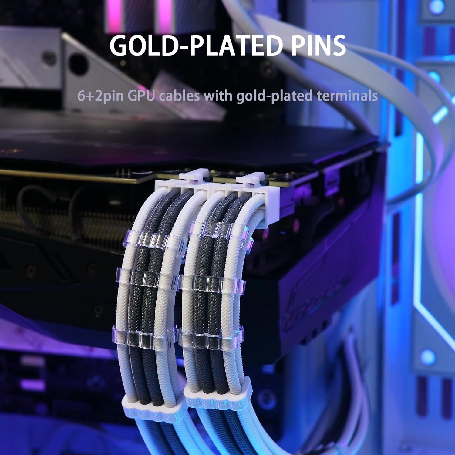 EXTENSIONES DE CABLES PARA FUENTE DE PODER SIRLYR 1X24PIN ATX 1X8 (4+4) PIN EPS 2X8 (6+2) GPU GRIS BLANCO 4 PIEZAS - 2