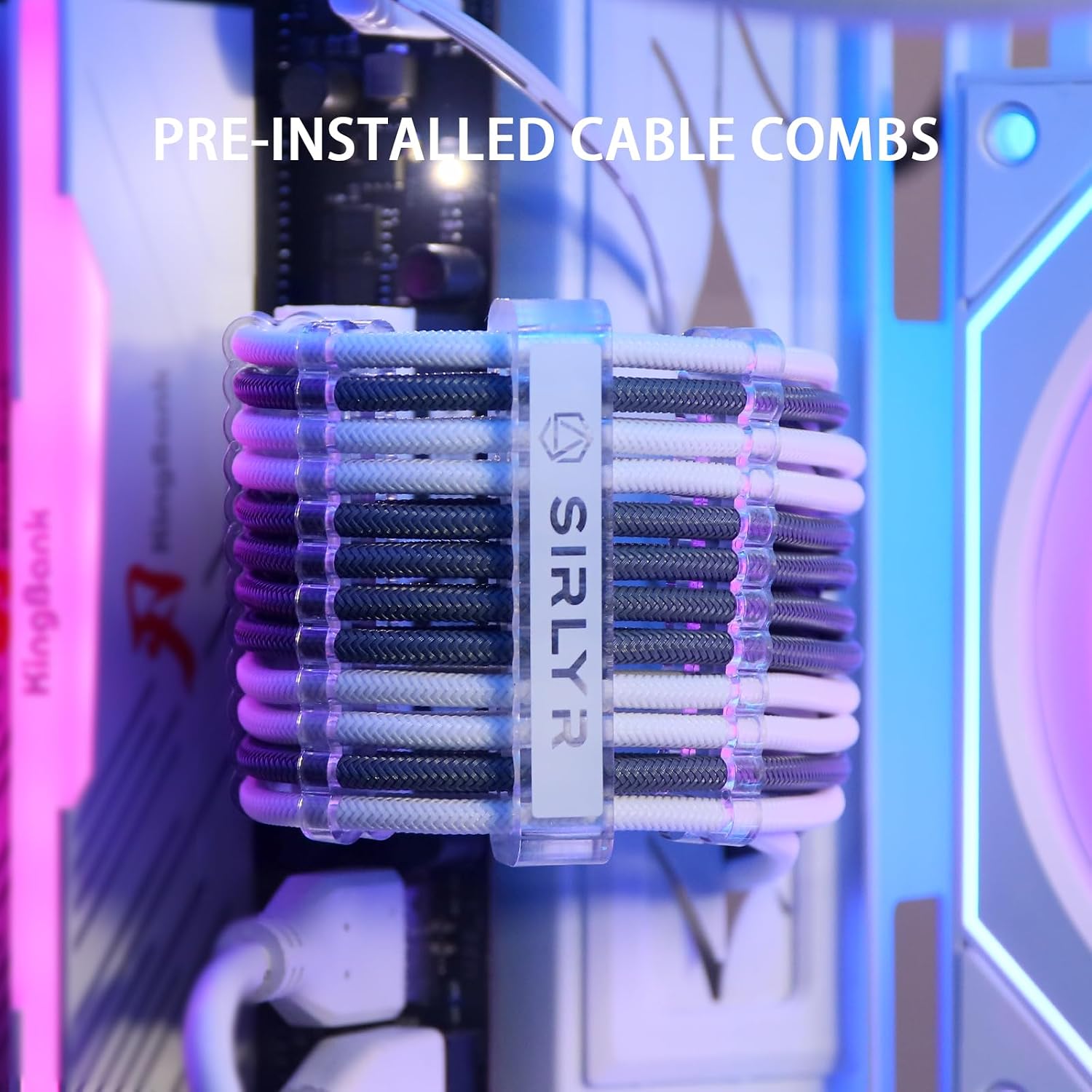 EXTENSIONES DE CABLES PARA FUENTE DE PODER SIRLYR 1X24PIN ATX 1X8 (4+4) PIN EPS 2X8 (6+2) GPU GRIS BLANCO 4 PIEZAS - 3