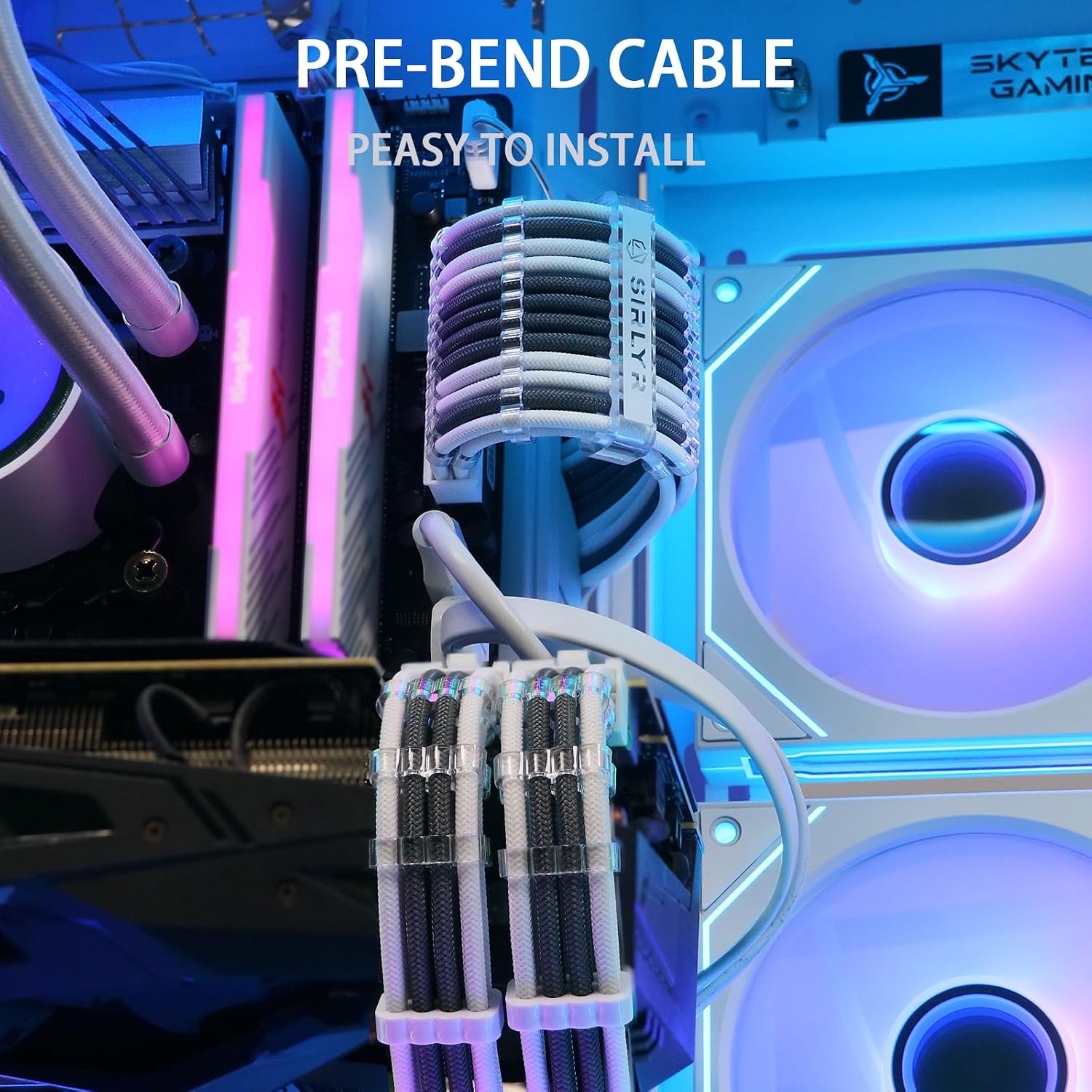EXTENSIONES DE CABLES PARA FUENTE DE PODER SIRLYR 1X24PIN ATX 1X8 (4+4) PIN EPS 2X8 (6+2) GPU GRIS BLANCO 4 PIEZAS - 4