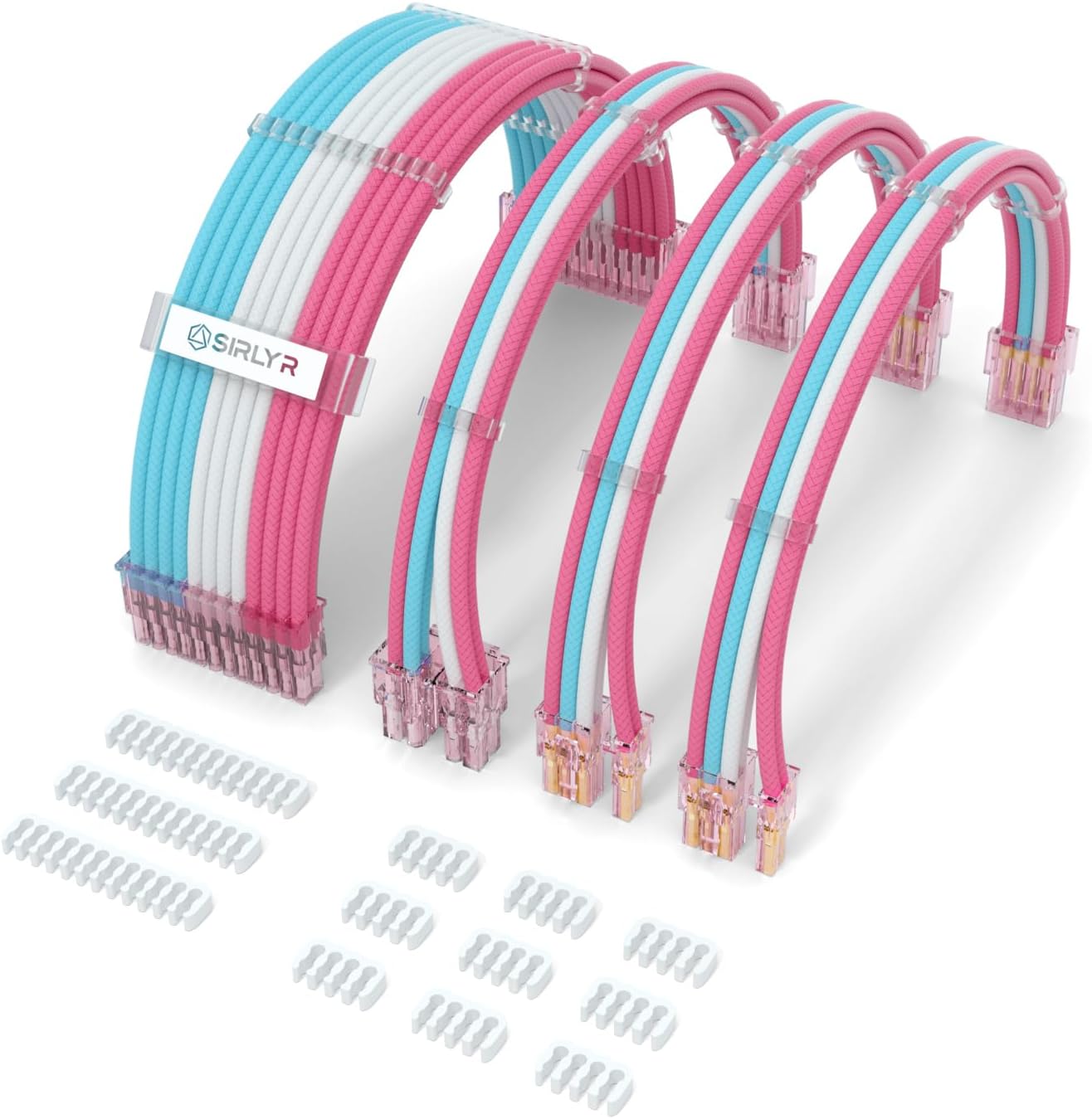 EXTENSIONES DE CABLES PARA FUENTE DE PODER SIRLYR 24/8 PINES ROSA/AZUL/BLANCO - 1
