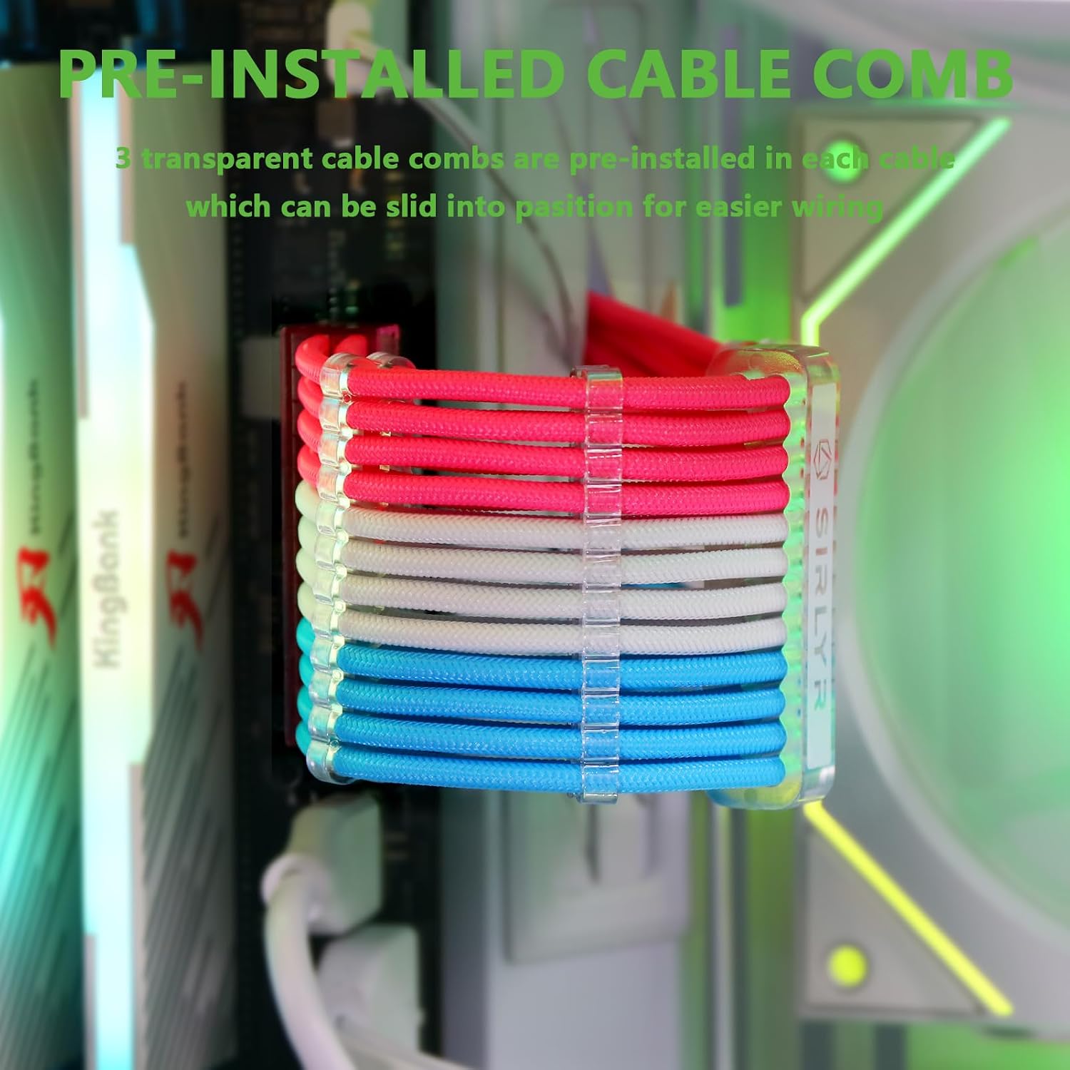 EXTENSIONES DE CABLES PARA FUENTE DE PODER SIRLYR 24/8 PINES ROSA/AZUL/BLANCO - 3