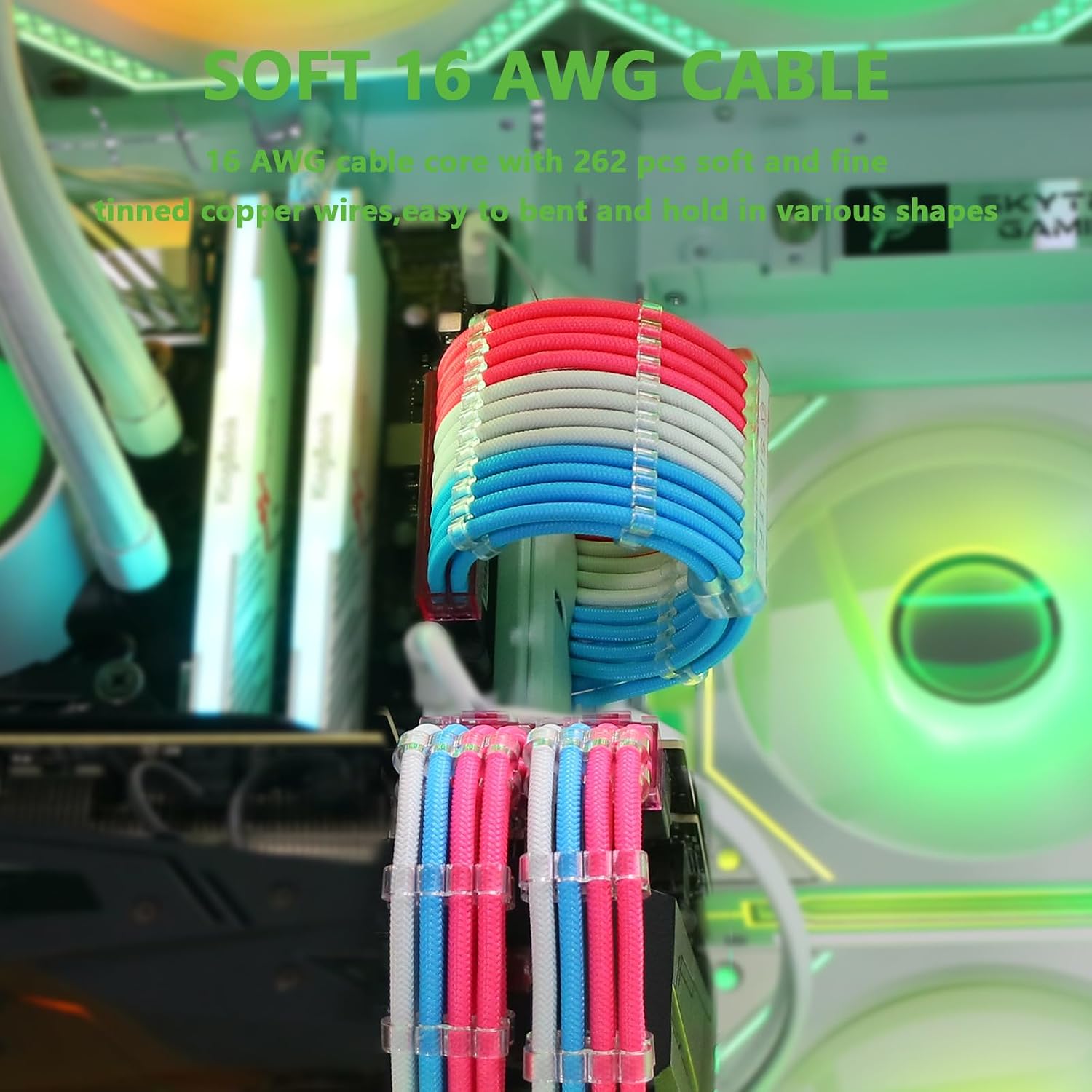 EXTENSIONES DE CABLES PARA FUENTE DE PODER SIRLYR 24/8 PINES ROSA/AZUL/BLANCO - 5