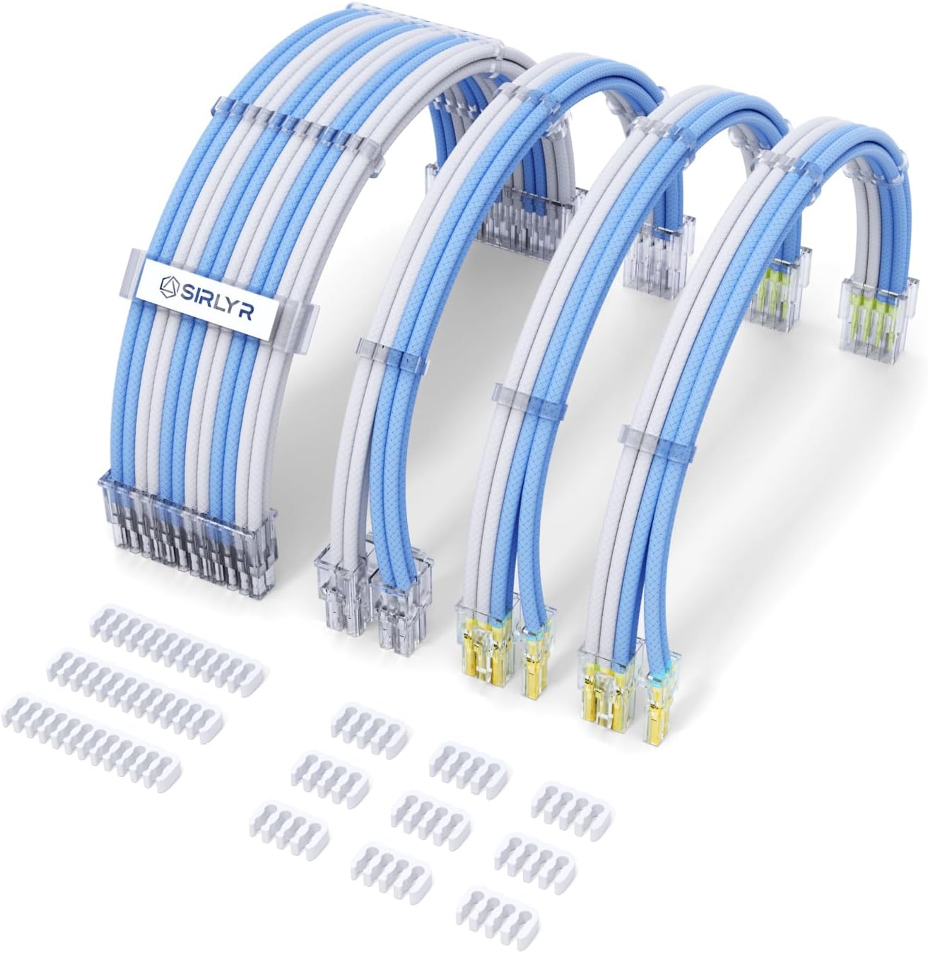 KIT DE CABLES DE EXTENSIÓN PSU SIRLYR 24/8 PINES AZUL Y BLANCO PRECURVADOS - 1