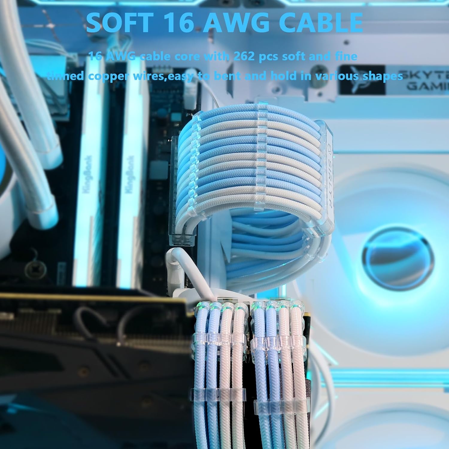 KIT DE CABLES DE EXTENSIÓN PSU SIRLYR 24/8 PINES AZUL Y BLANCO PRECURVADOS - 4