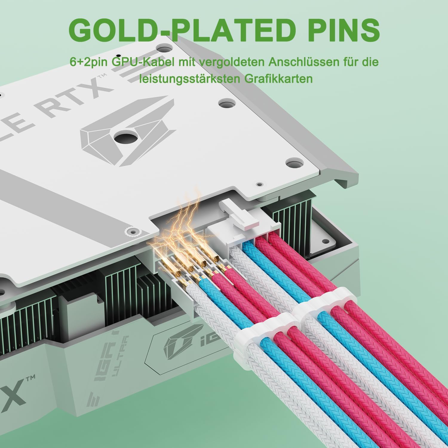 KIT DE EXTENSIÓN DE FUENTE DE PODER SIRLYR 24/8PIN CON TERMINALES DORADOS ROSA/AZUL/BLANCO - 3