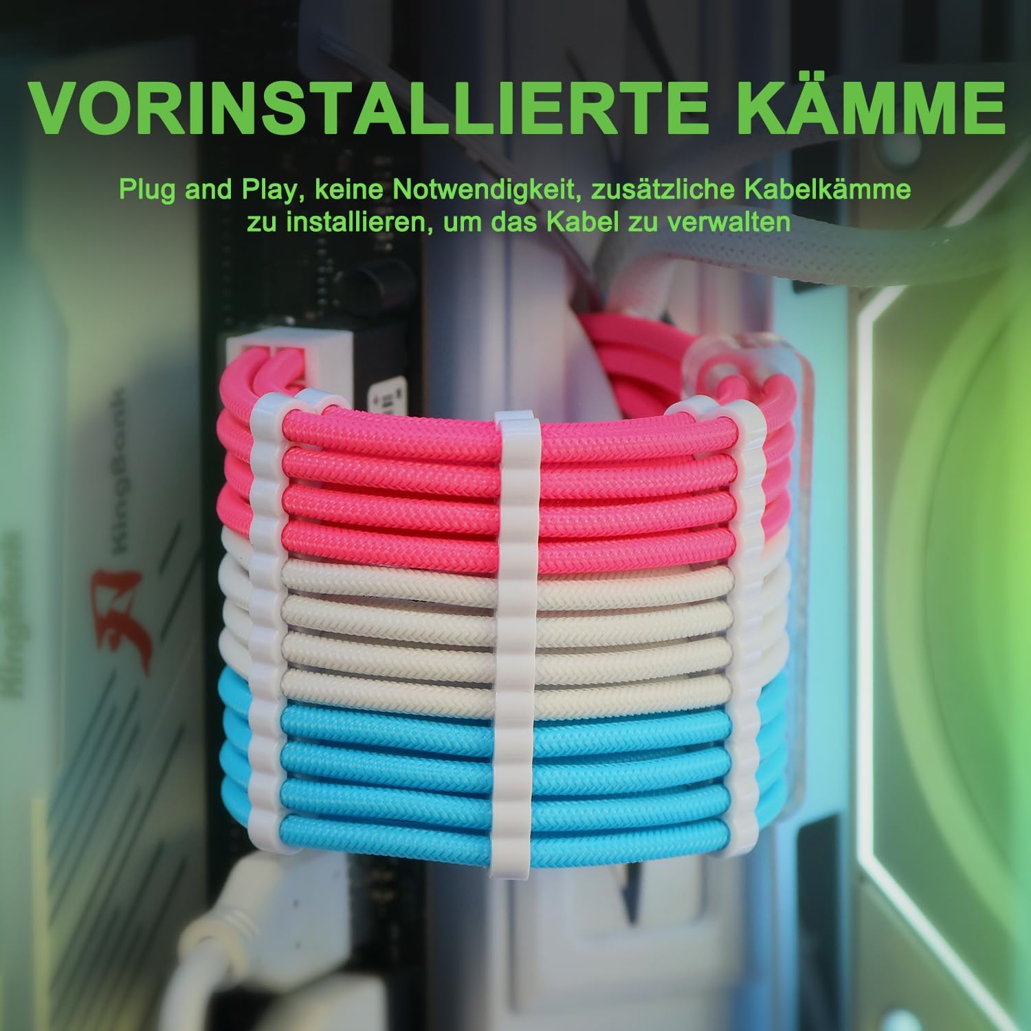 KIT DE EXTENSIÓN DE FUENTE DE PODER SIRLYR 24/8PIN CON TERMINALES DORADOS ROSA/AZUL/BLANCO - 4
