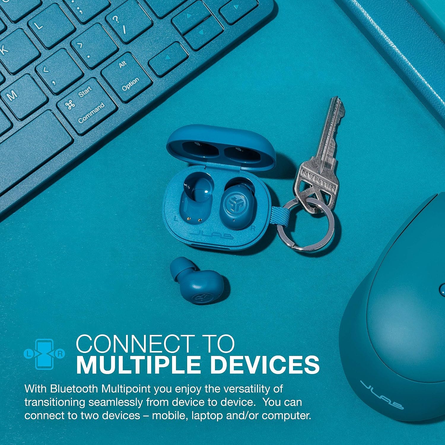 AUDÍFONOS TRUE WIRELESS JLAB JBUDS MINI BLUETOOTH MULTIPOINT VERDE AZULADO - 3