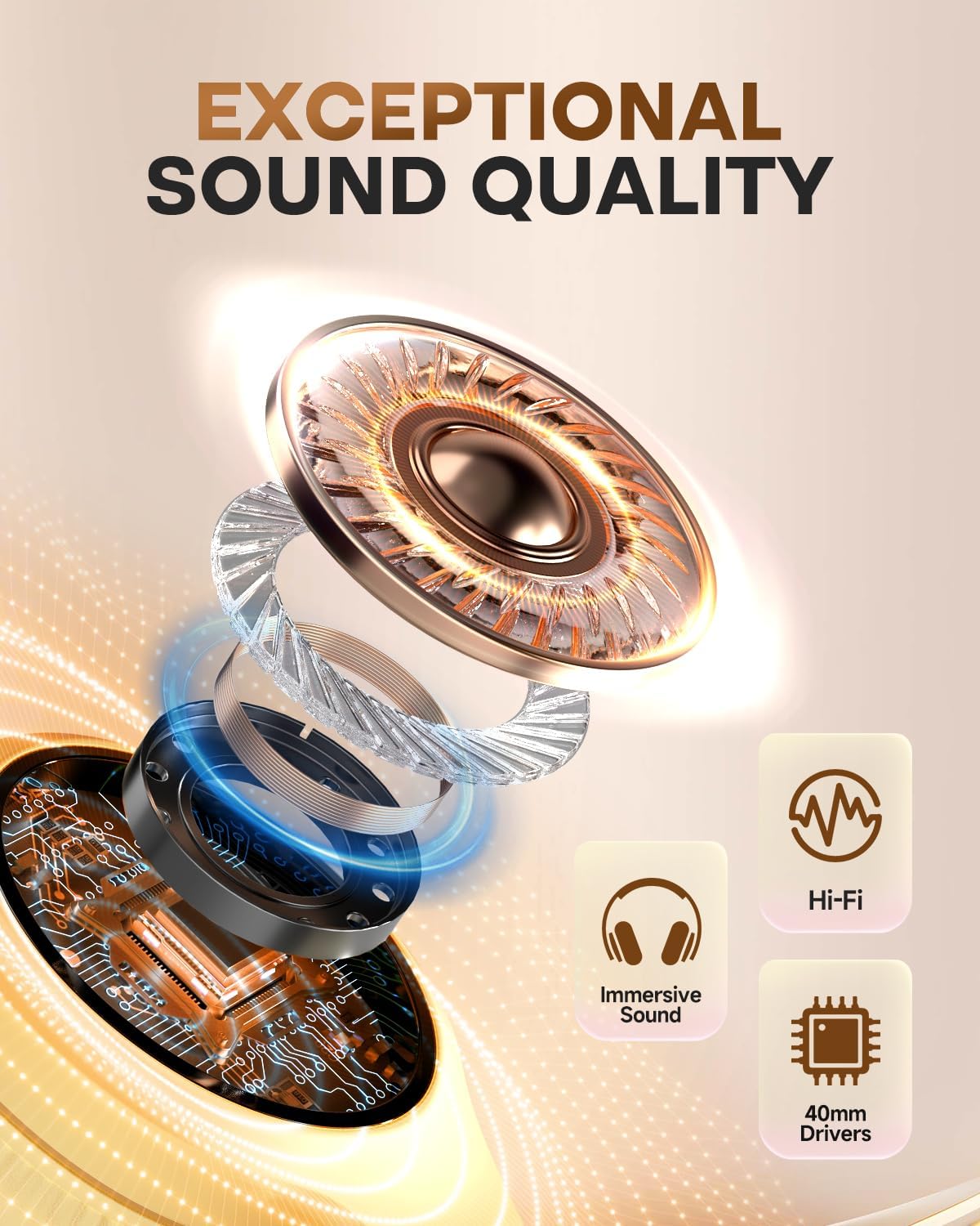 AUDÍFONOS BLUETOOTH TUNEFLUX T7 OVER-EAR BEIGE 70 HORAS - 3