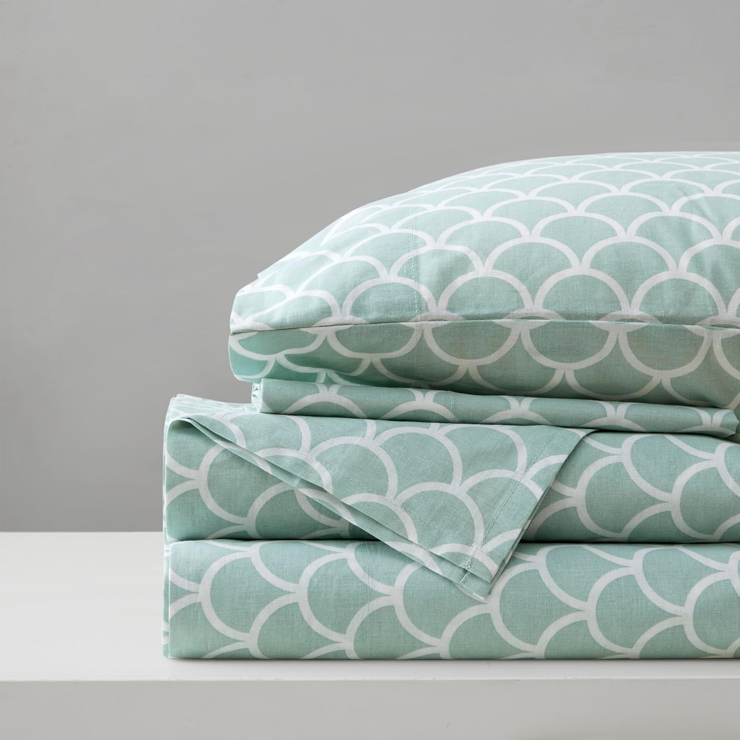 JUEGO DE SÁBANAS COMFORT SPACES PERCALE ALGODÓN 1 PLAZA 3 PIEZAS ESTAMPADO ESCAMAS - 1