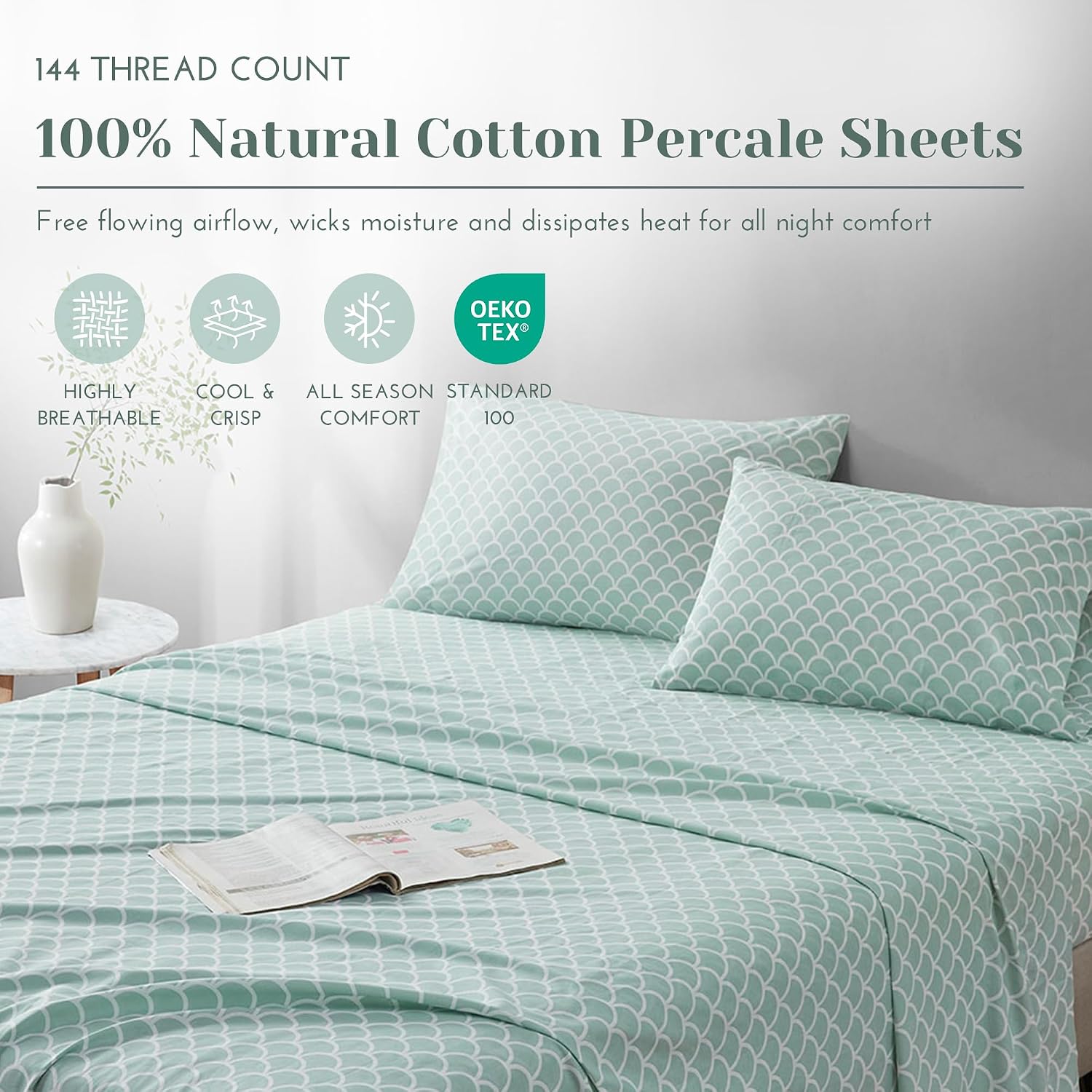 JUEGO DE SÁBANAS COMFORT SPACES PERCALE ALGODÓN 1 PLAZA 3 PIEZAS ESTAMPADO ESCAMAS - 2