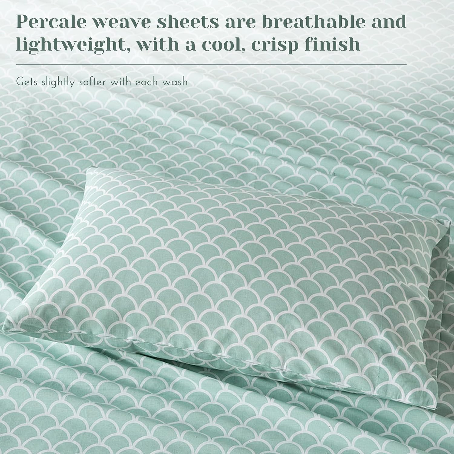 JUEGO DE SÁBANAS COMFORT SPACES PERCALE ALGODÓN 1 PLAZA 3 PIEZAS ESTAMPADO ESCAMAS - 3