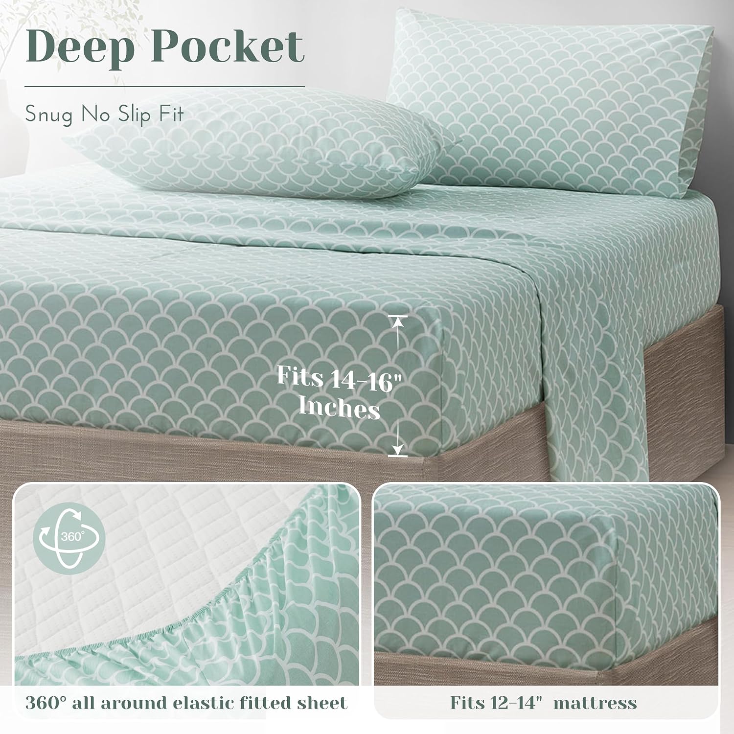 JUEGO DE SÁBANAS COMFORT SPACES PERCALE ALGODÓN 1 PLAZA 3 PIEZAS ESTAMPADO ESCAMAS - 5