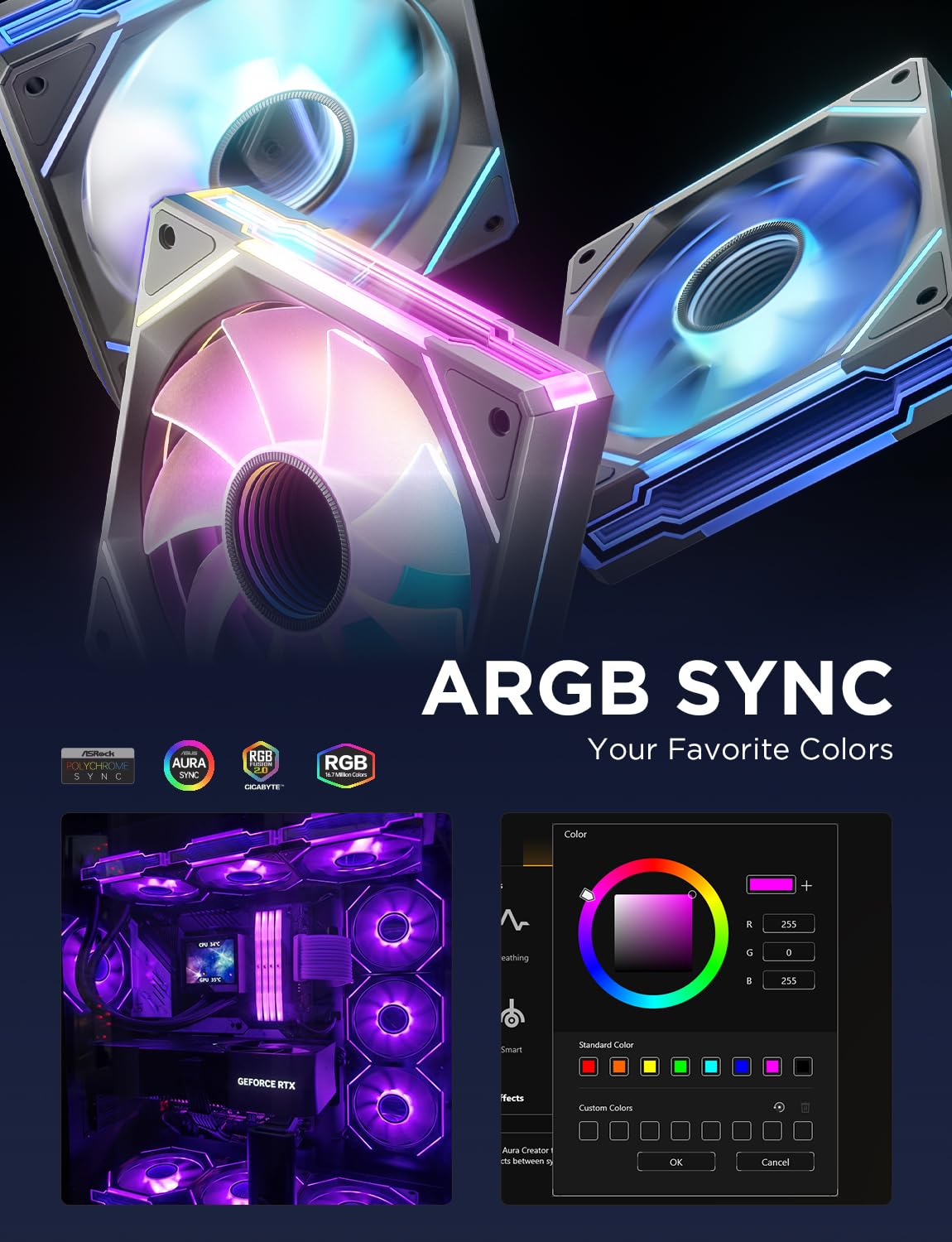 COOLER INTERNO ASIAHORSE AMICI-5GT RGB 120MM 1800 RPM 24 LEDS ARGB - 4