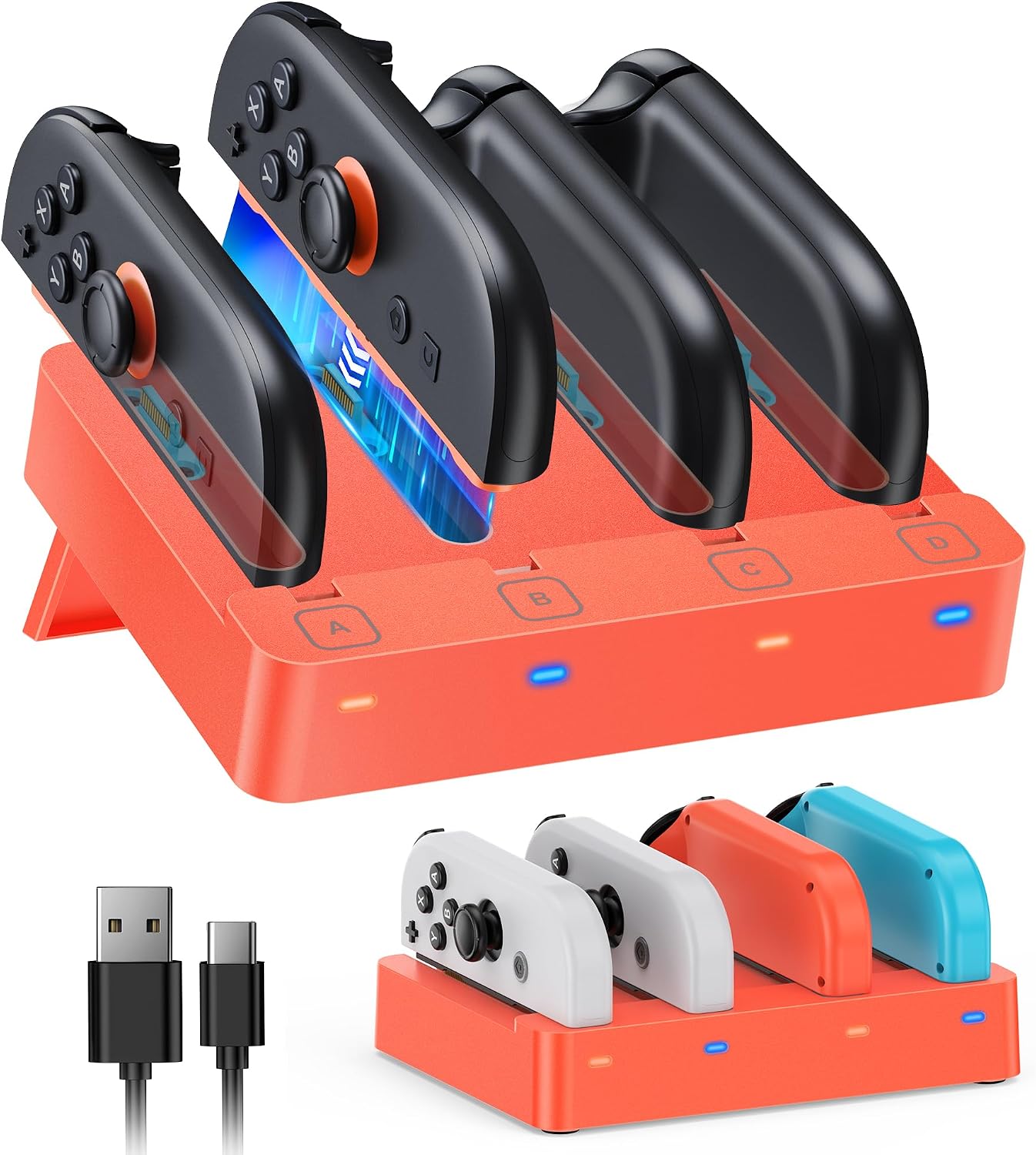 BASE CARGADORA PARA CONTROLES FYOUNG 8 EN 1 PARA NINTENDO SWITCH 2 Y SWITCH 1 - 1