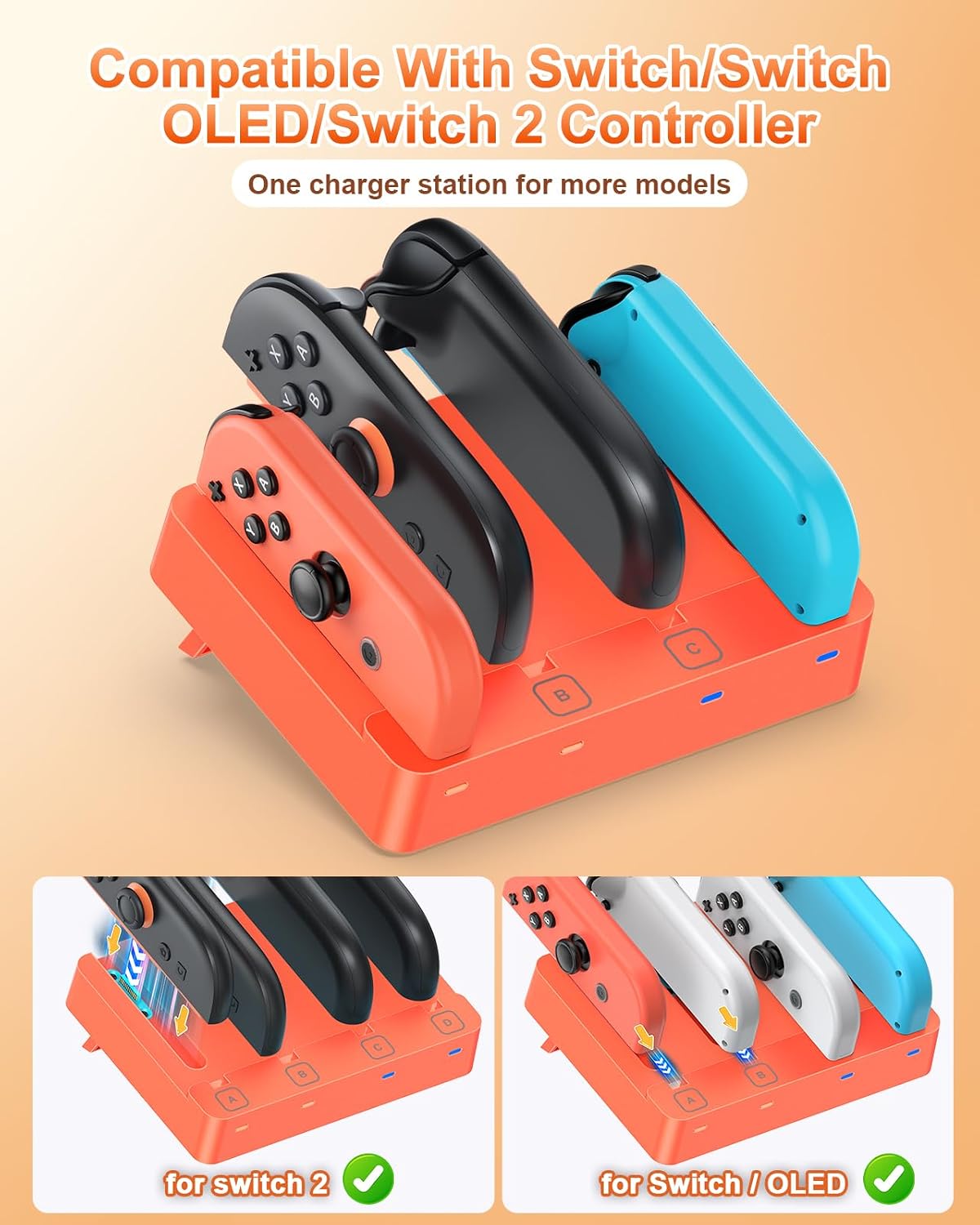 BASE CARGADORA PARA CONTROLES FYOUNG 8 EN 1 PARA NINTENDO SWITCH 2 Y SWITCH 1 - 2