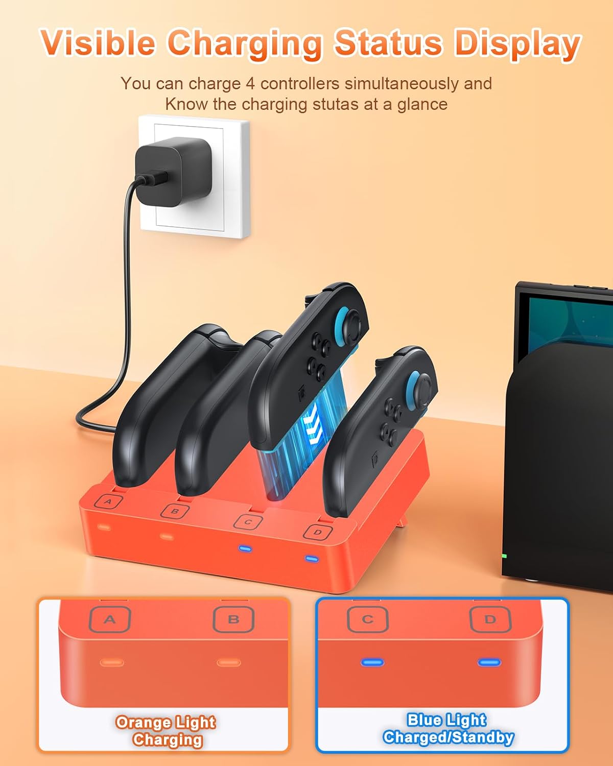 BASE CARGADORA PARA CONTROLES FYOUNG 8 EN 1 PARA NINTENDO SWITCH 2 Y SWITCH 1 - 3