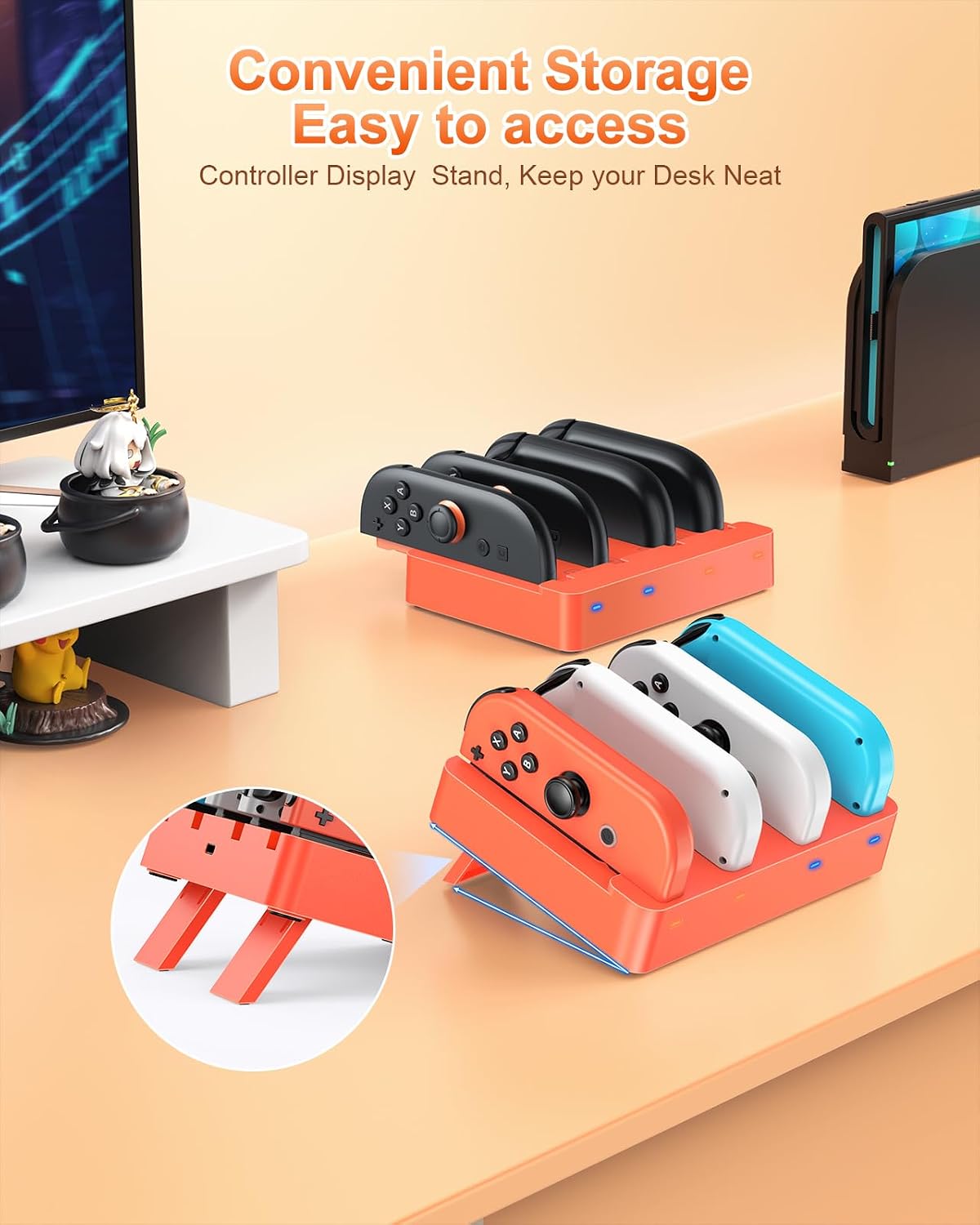 BASE CARGADORA PARA CONTROLES FYOUNG 8 EN 1 PARA NINTENDO SWITCH 2 Y SWITCH 1 - 4